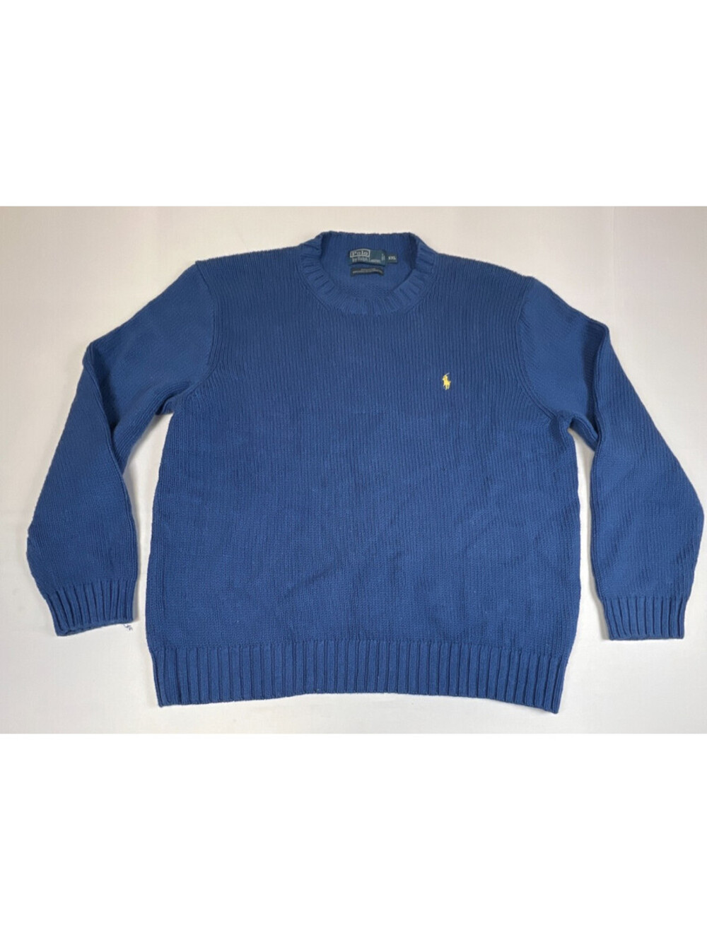 Polo by Ralph Lauren Mens XXL Blue Cotton Crewneck Heavy Knit Sweater Pullover